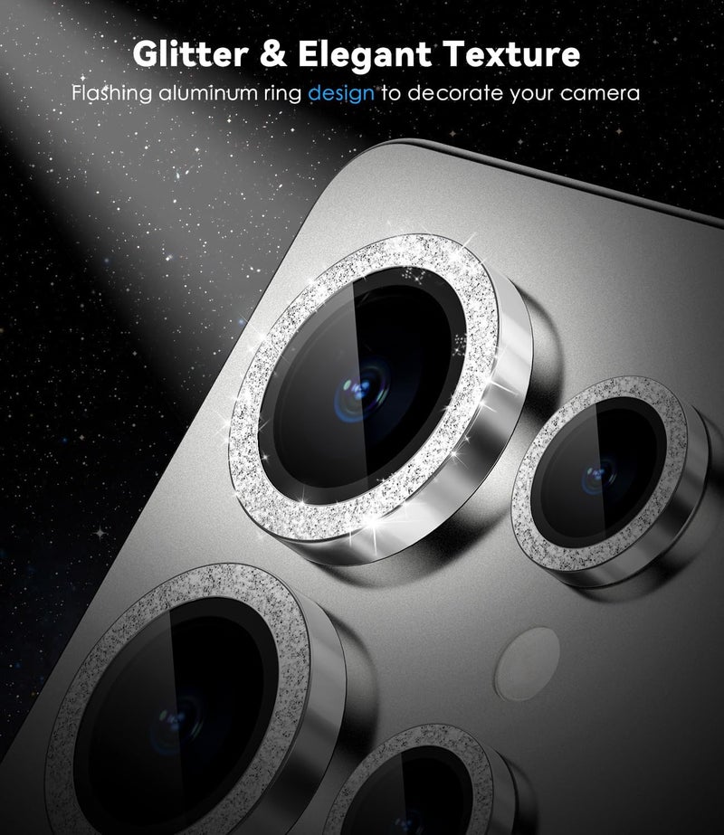 CloudValley حامي عدسة كاميرا سامسونج جالكسي S25 ألترا بتصميم لامع، زجاج مقسى 9H + حلقة حماية عدسة من سبائك الألمنيوم [زخرفة لامعة] غطاء زجاج مقسى بدقة فائقة، لامع بلاتينيوم أبيض فضي - Image 3